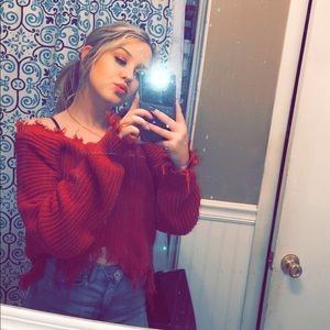 Distressed crop sweater